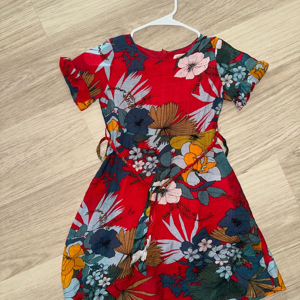 Roolee Red Floral Tie-Waist Casual Dress